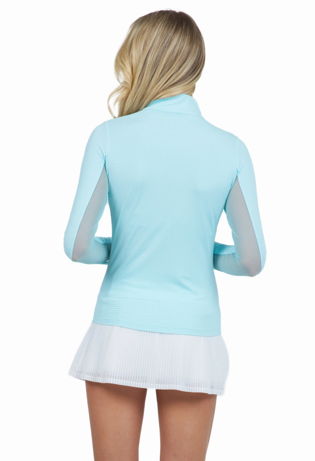 IBKUL Long Sleeve Mock Neck Top - Mini Check Seafoam/White