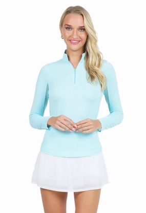 IBKUL Long Sleeve Mock Neck Top - Mini Check Seafoam/White summer dresses best deals