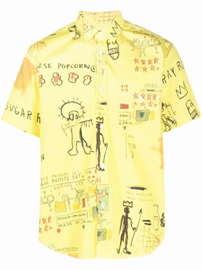 Illustration-Print Cotton Shirt mens polos clearance