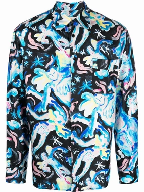 Illustration-Print Silk Shirt mens polos clearance