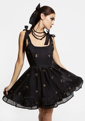 Insectarium Embroidered Organza Tiered Corset Mini Dress Dresses Womens - beach dresses cheap