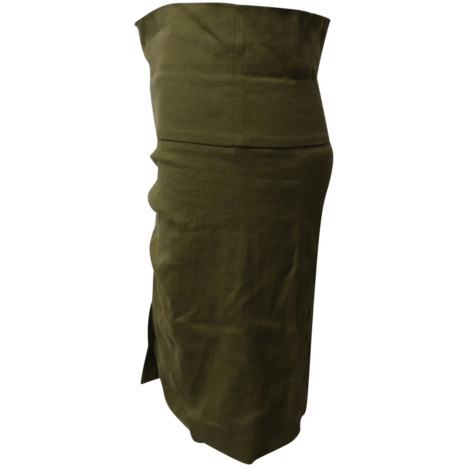 Isabel Marant Wide Waistband Gathered Pencil Skirt in Olive Green Linen