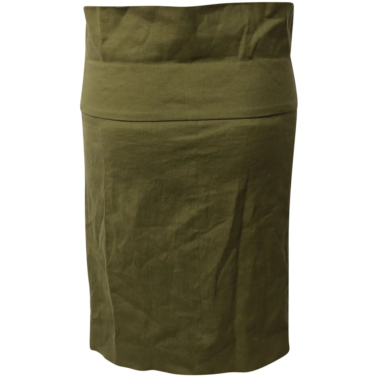 Isabel Marant Wide Waistband Gathered Pencil Skirt in Olive Green Linen
