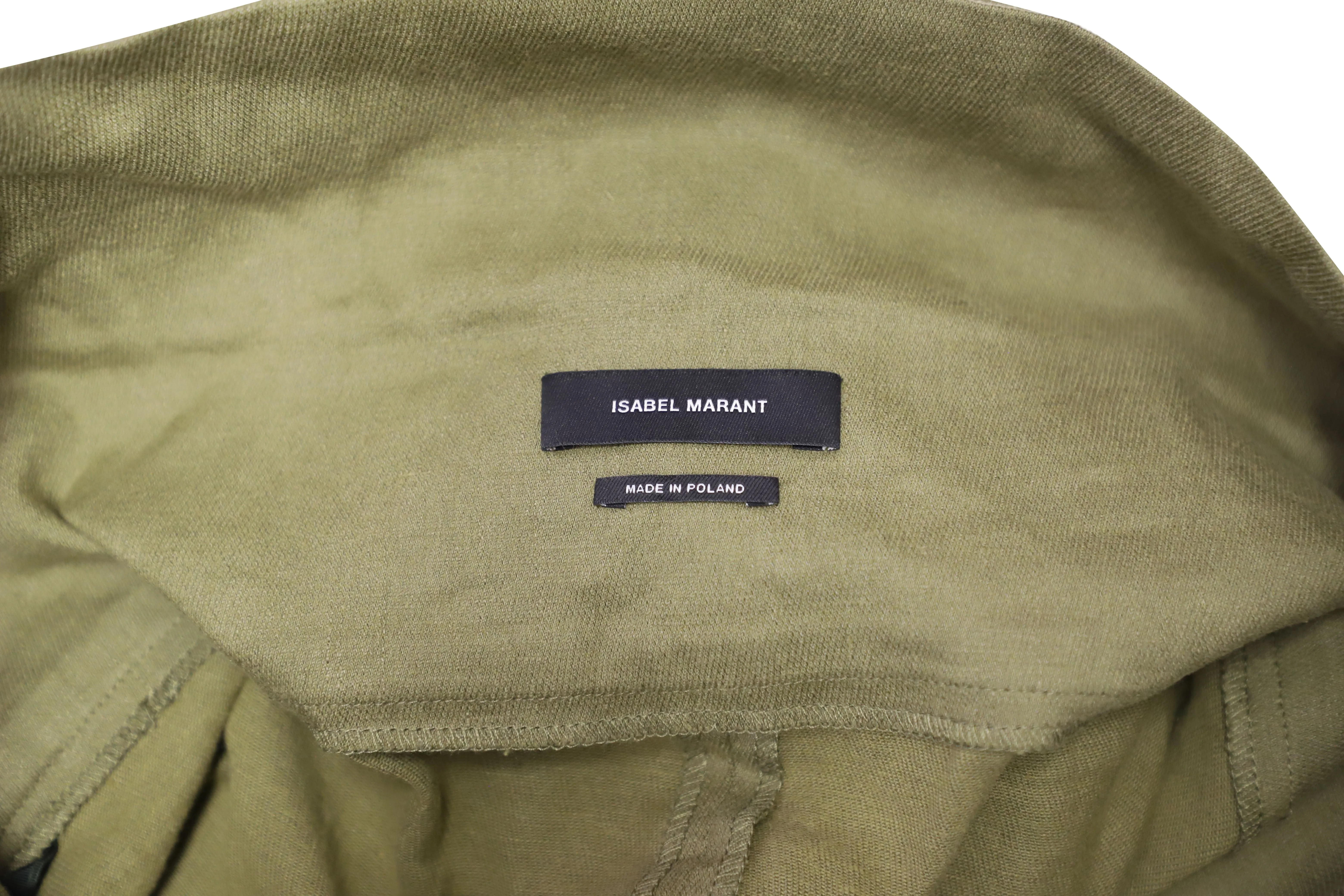 Isabel Marant Wide Waistband Gathered Pencil Skirt in Olive Green Linen