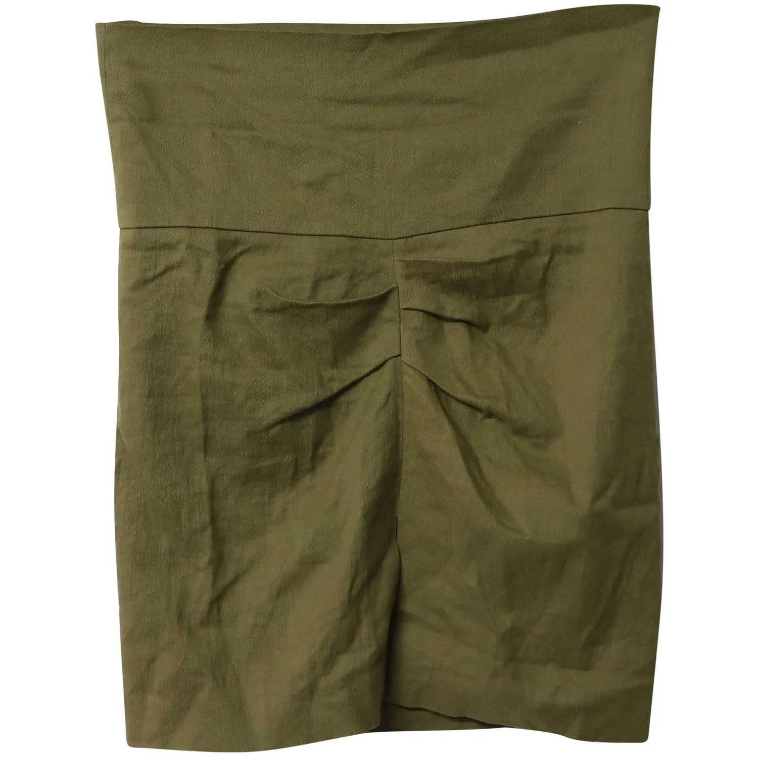 Isabel Marant Wide Waistband Gathered Pencil Skirt in Olive Green Linen