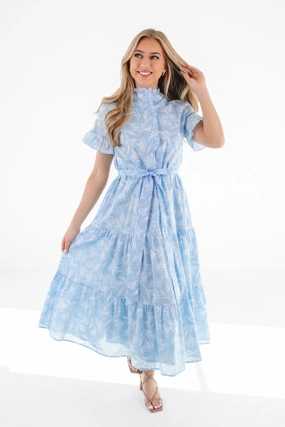 J. Marie Janey Button Up Midi Dress - Blue/White womens gowns outlet