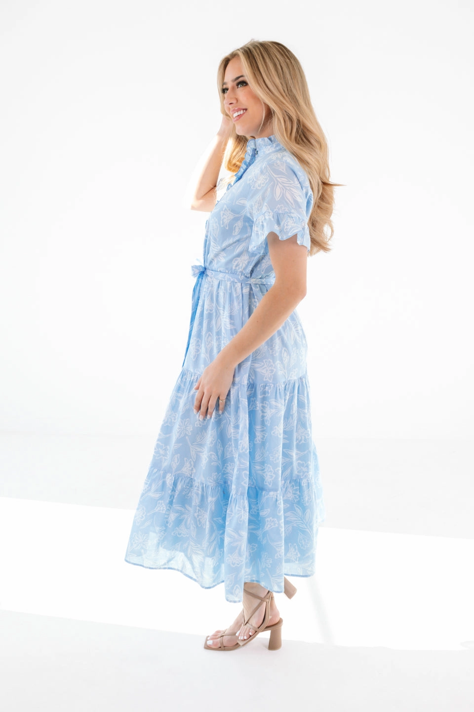 J. Marie Janey Button Up Midi Dress - Blue/White