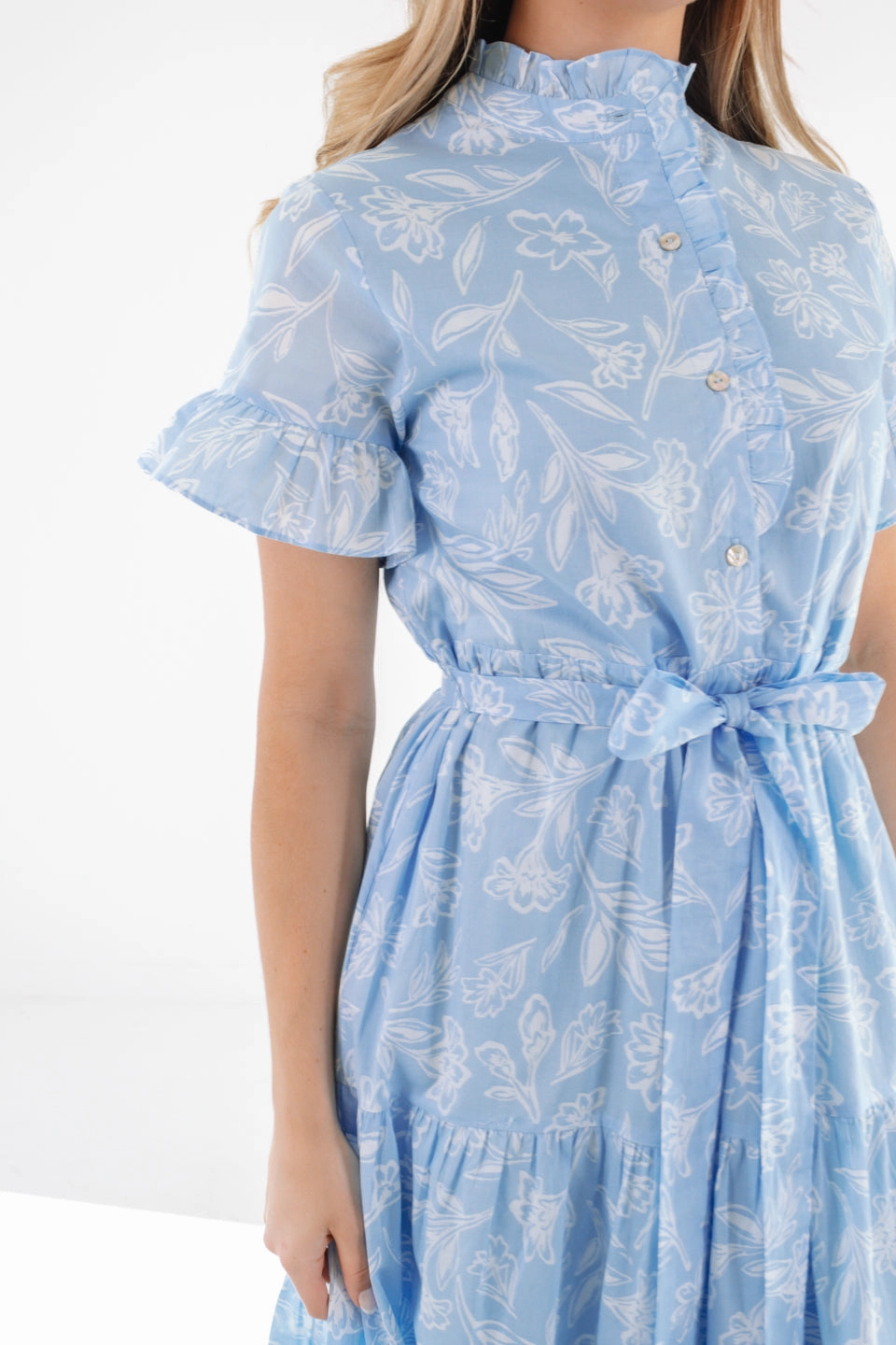 J. Marie Janey Button Up Midi Dress - Blue/White