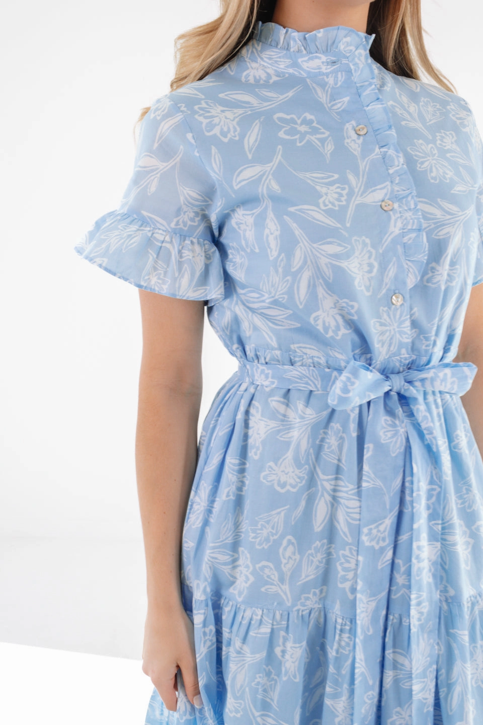 J. Marie Janey Button Up Midi Dress - Blue/White