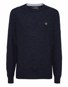 Jacquard Silk Wool Pullover Round Neck LS Monogram turtleneck sweaters sale