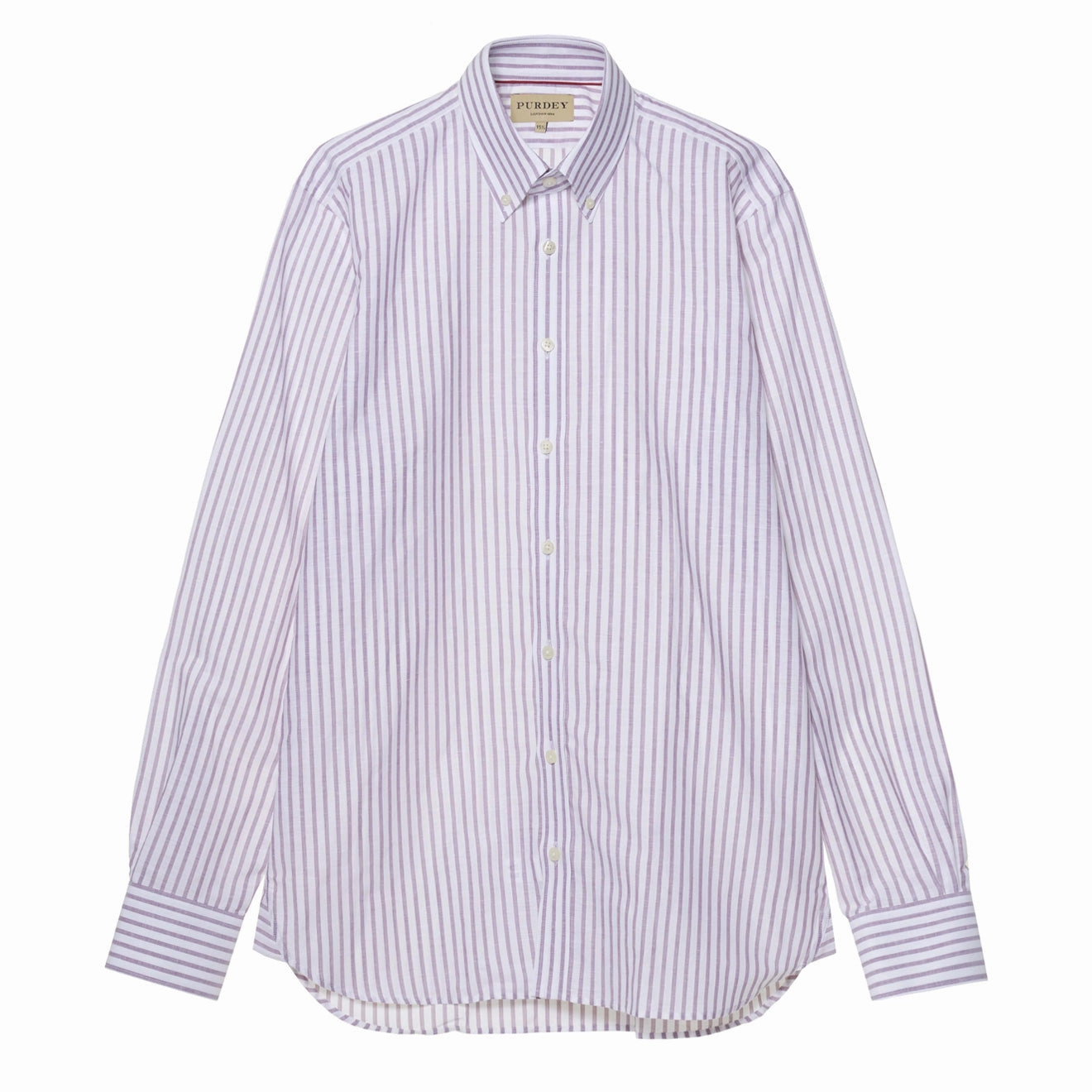 James Purdey Linen Oxford Stripe Button Down Collar Shirt Plum mens tank tops best deals