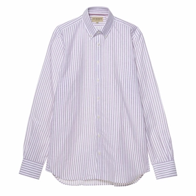 James Purdey Linen Oxford Stripe Button Down Collar Shirt Plum mens tank tops best deals