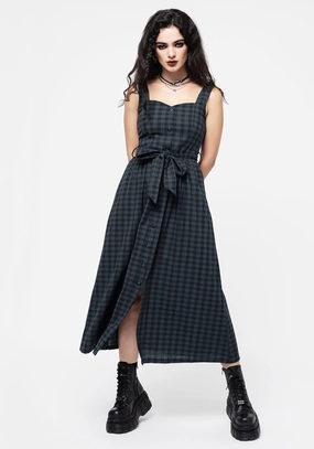 Jeannie Check Cotton Belted Apron Maxi Dress Dresses Womens - summer dresses discount
