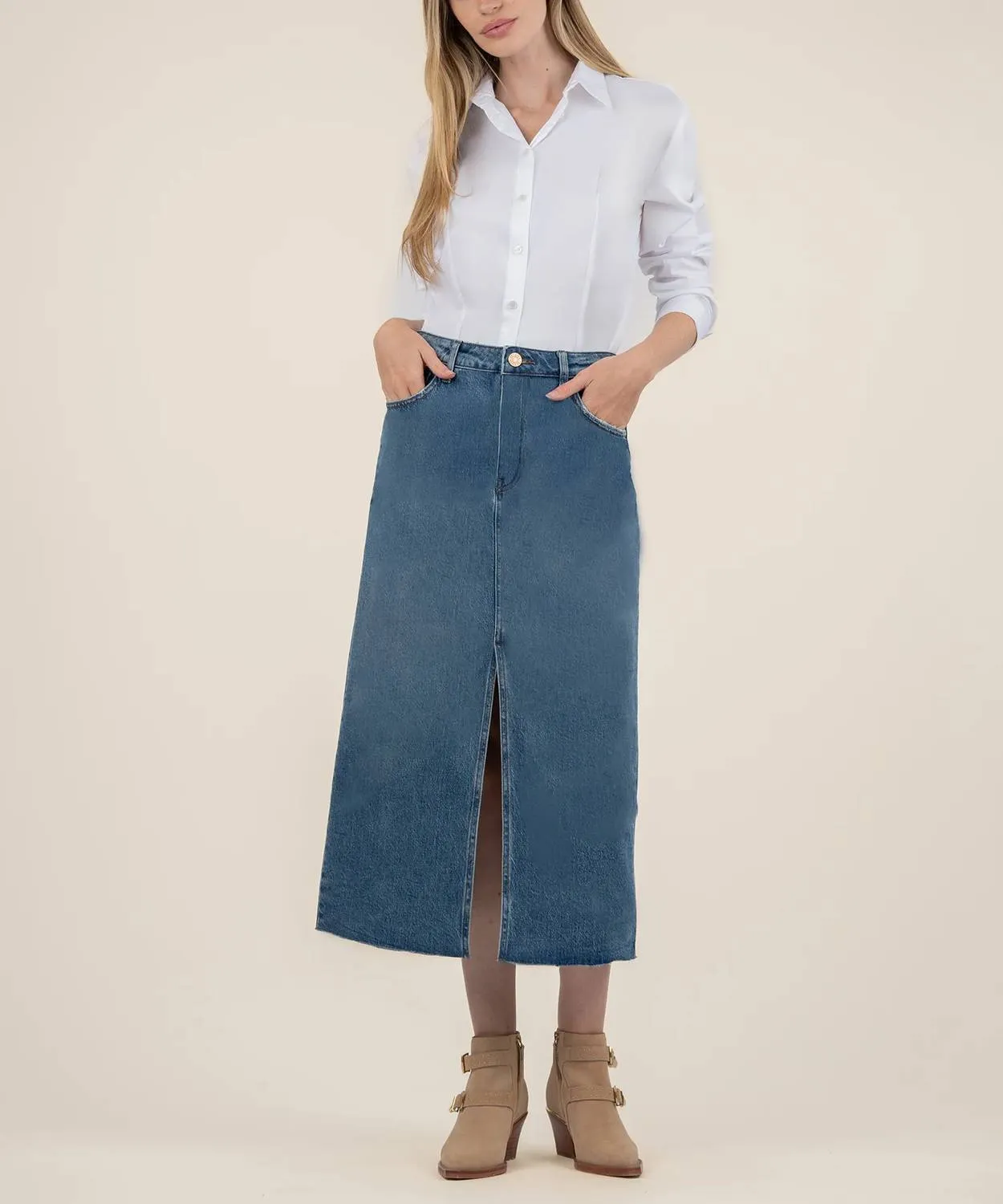 Jen Denim A-Line Skirt In Empowering