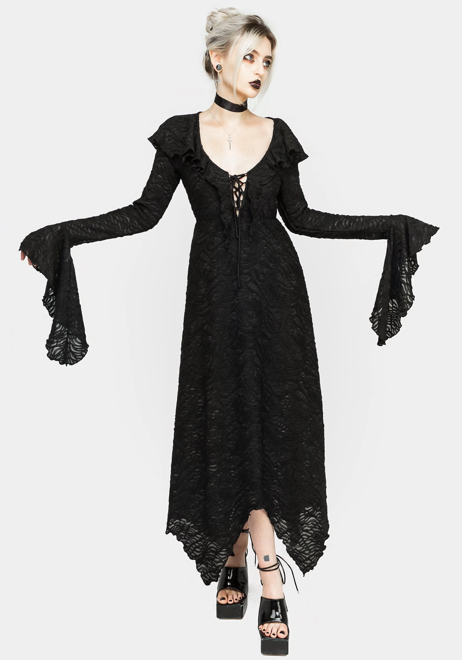 Jessel Distressed Cascade Handkerchief Hem Midi Dress Dresses Womens - beach dresses cheap