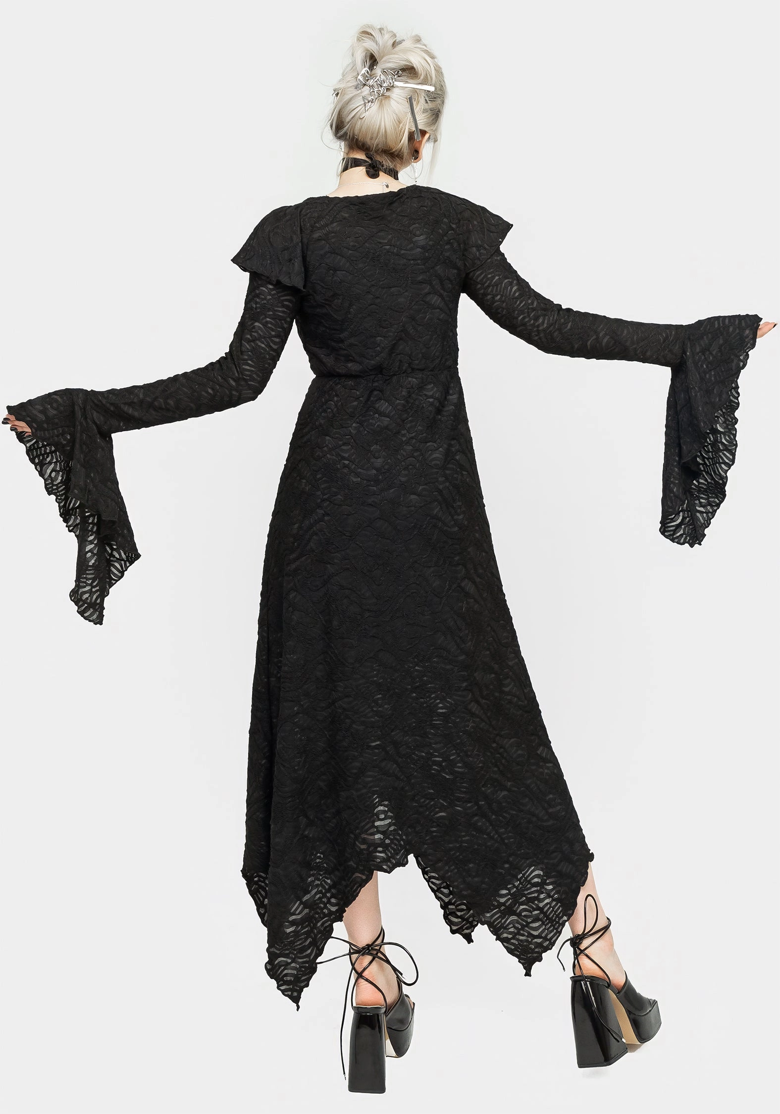 Jessel Distressed Cascade Handkerchief Hem Midi Dress