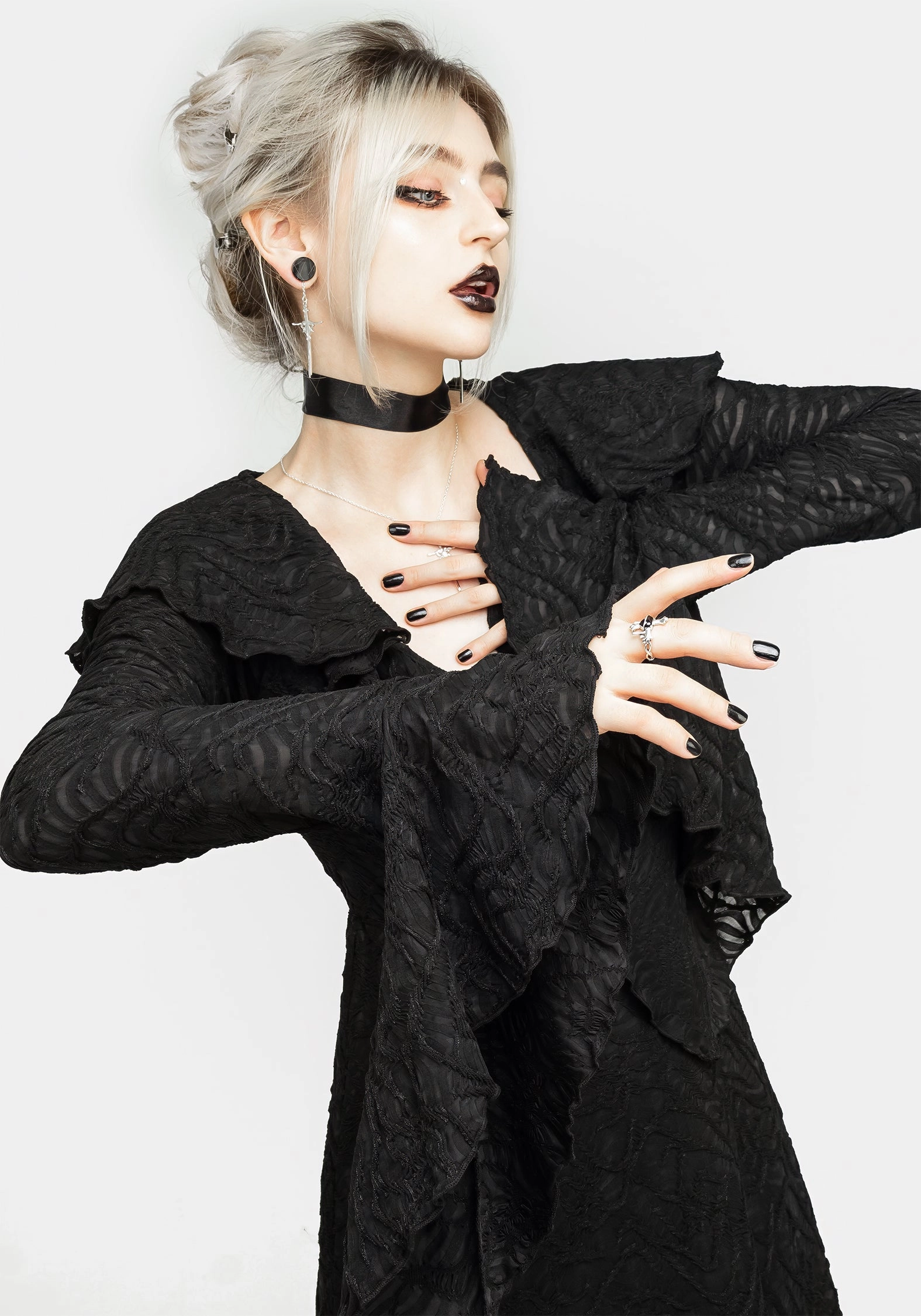 Jessel Distressed Cascade Handkerchief Hem Midi Dress