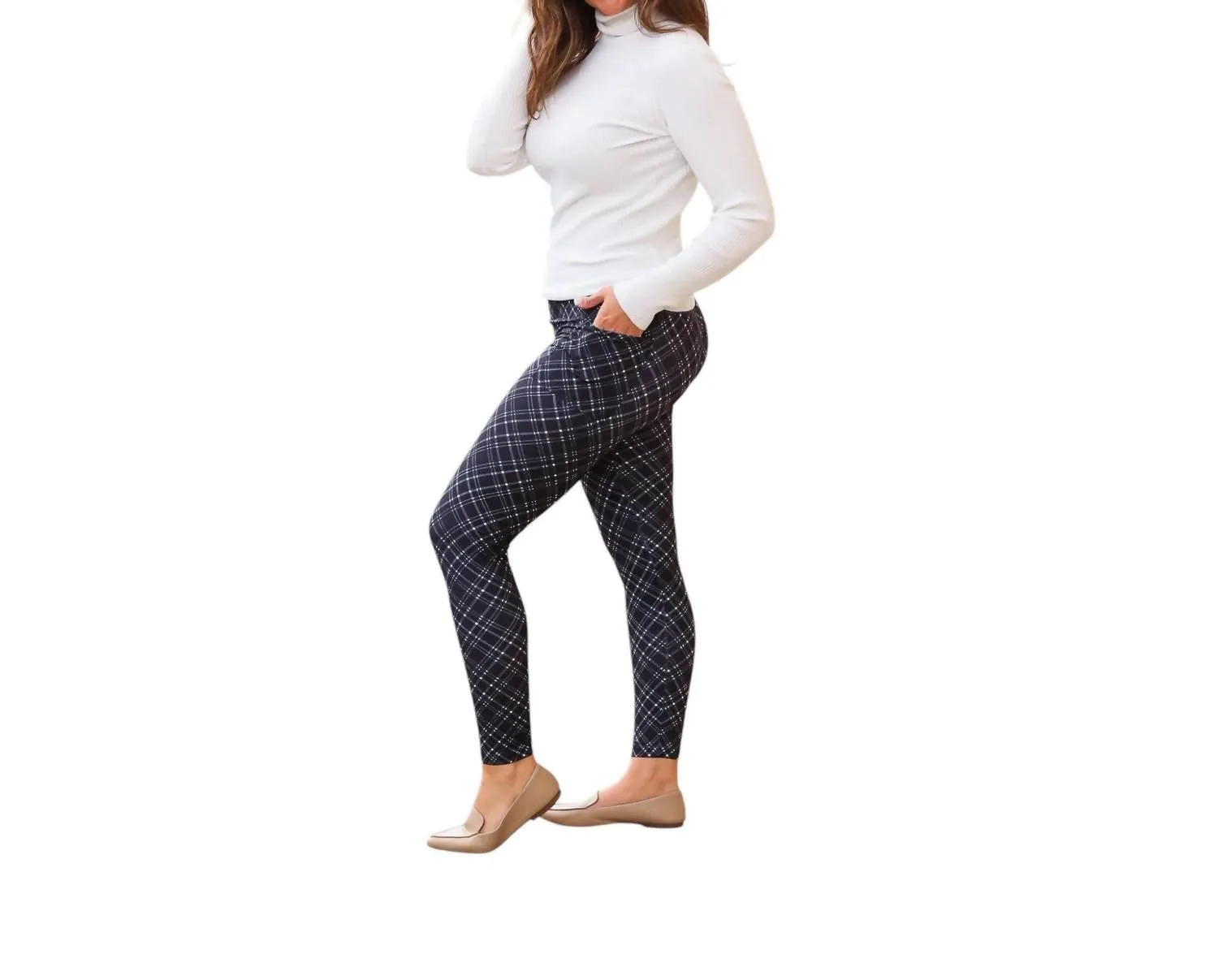 Jillian Plaid Leggings In Grey