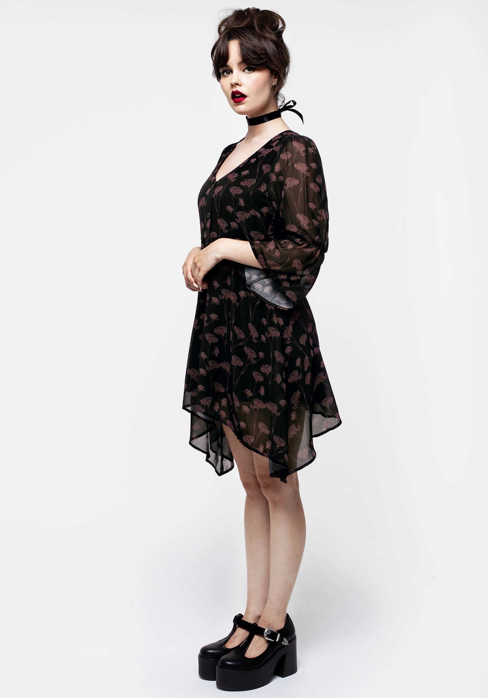 Judas V-Neck Flute Sleeve Mini Shirt Dress