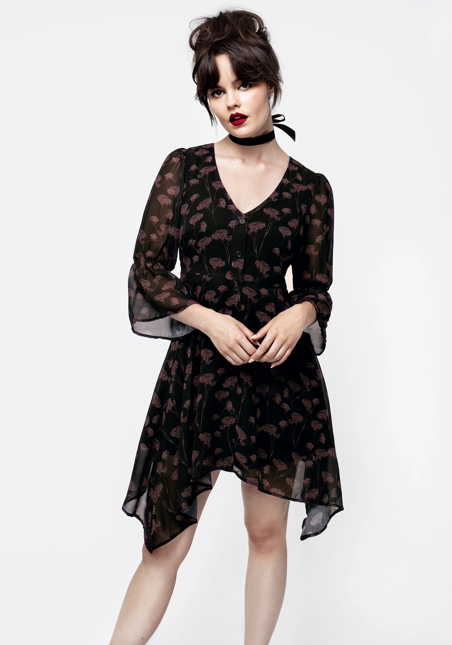 Judas V-Neck Flute Sleeve Mini Shirt Dress