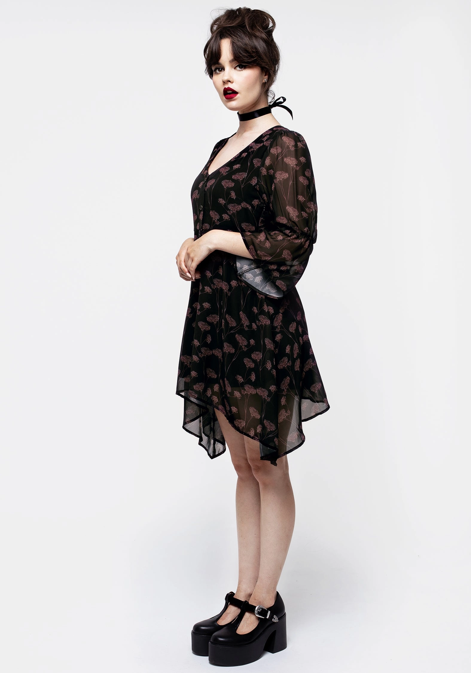 Judas V-Neck Flute Sleeve Mini Shirt Dress