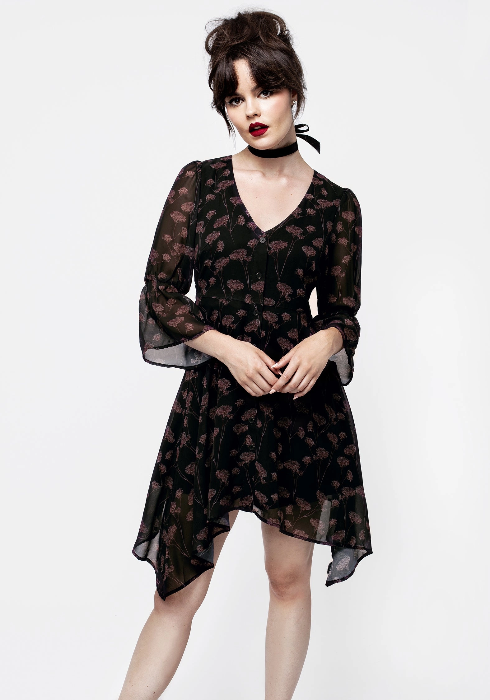 Judas V-Neck Flute Sleeve Mini Shirt Dress