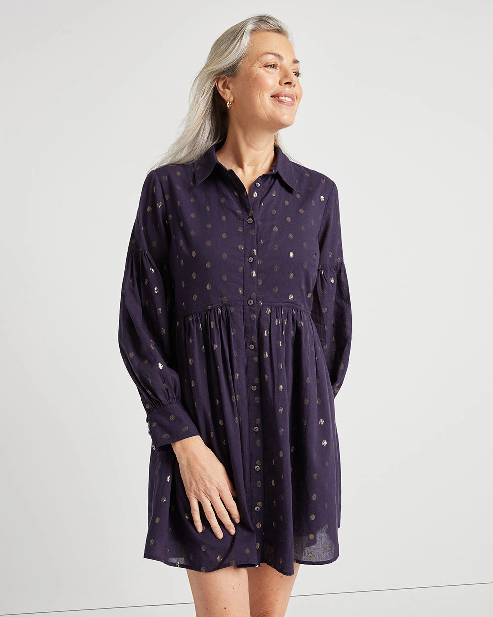 Jude Connally Briar Dress - Navy/Gold Dot