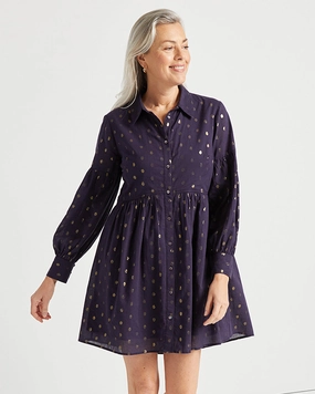Jude Connally Briar Dress - Navy/Gold Dot maxi dresses clearance