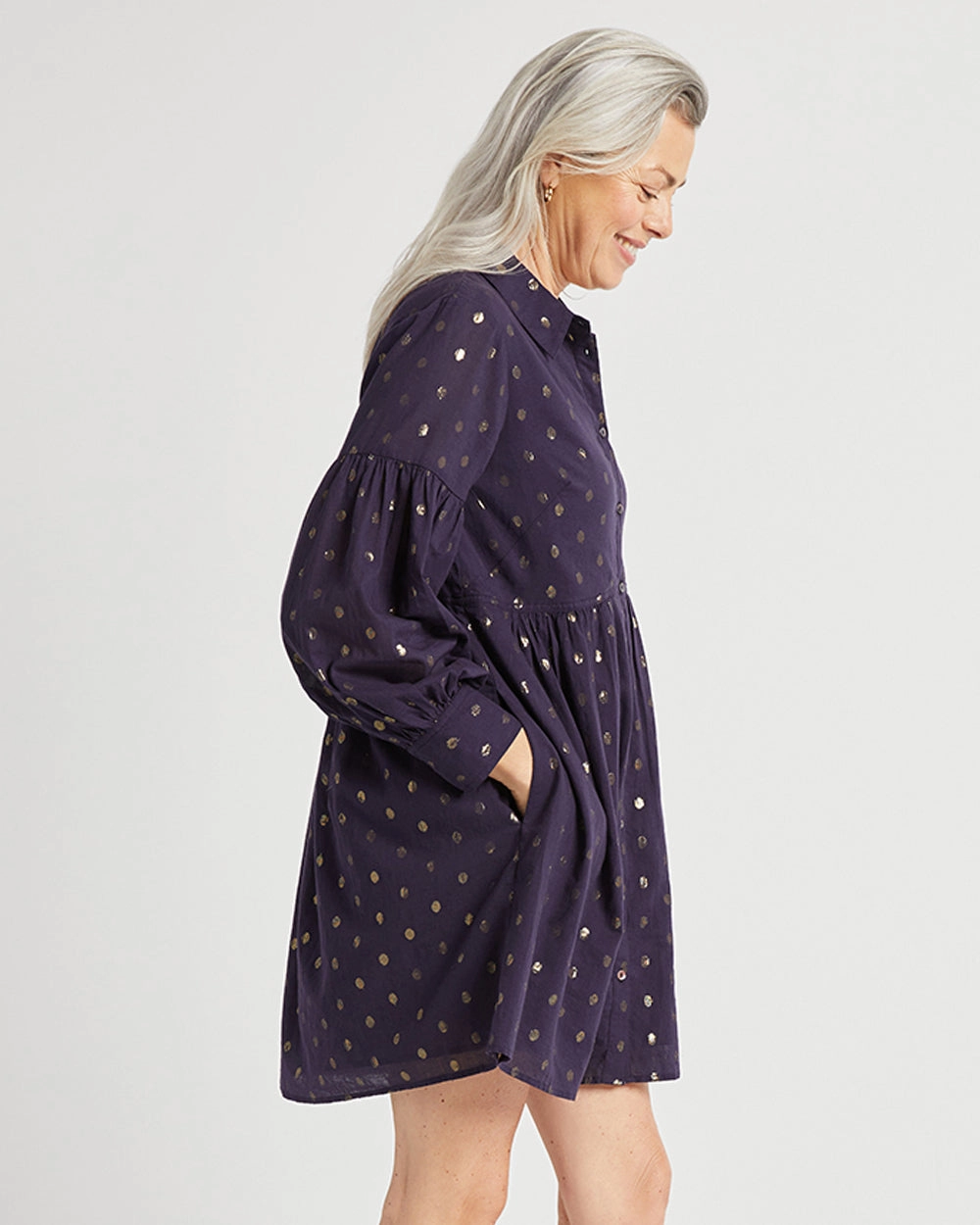 Jude Connally Briar Dress - Navy/Gold Dot