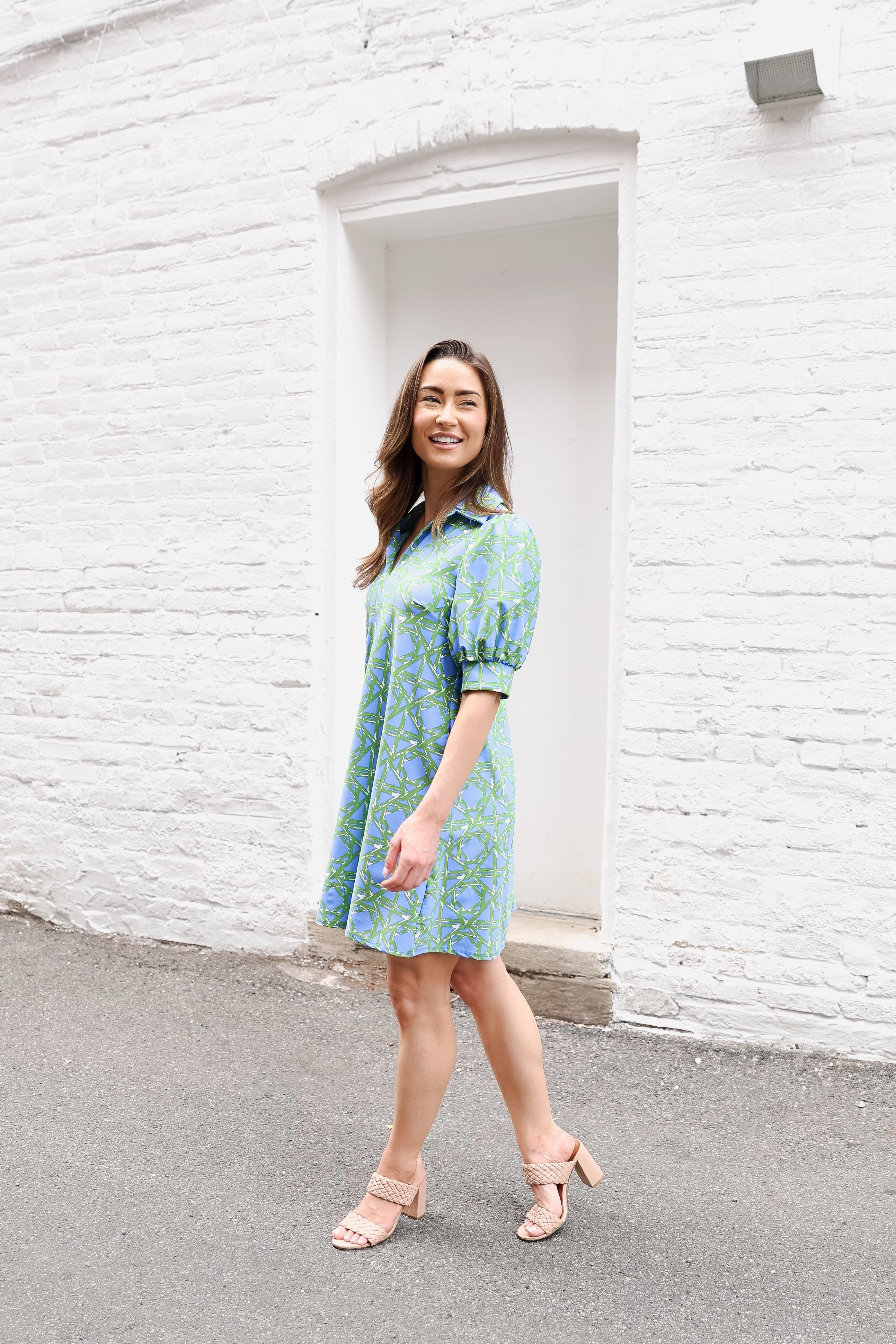 Jude Connally Emerson Dress - Bamboo Rattan Cornflower
