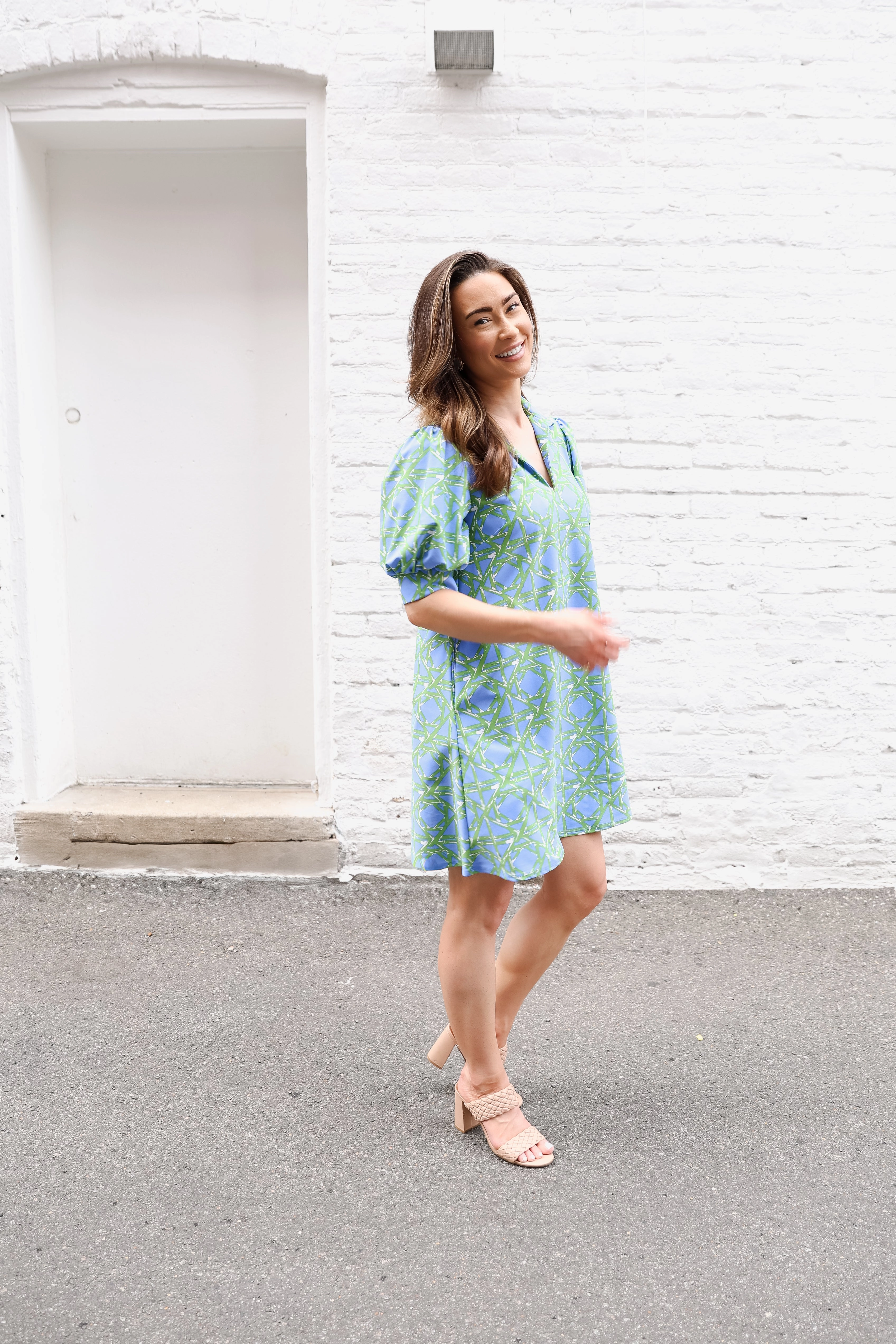 Jude Connally Emerson Dress - Bamboo Rattan Cornflower