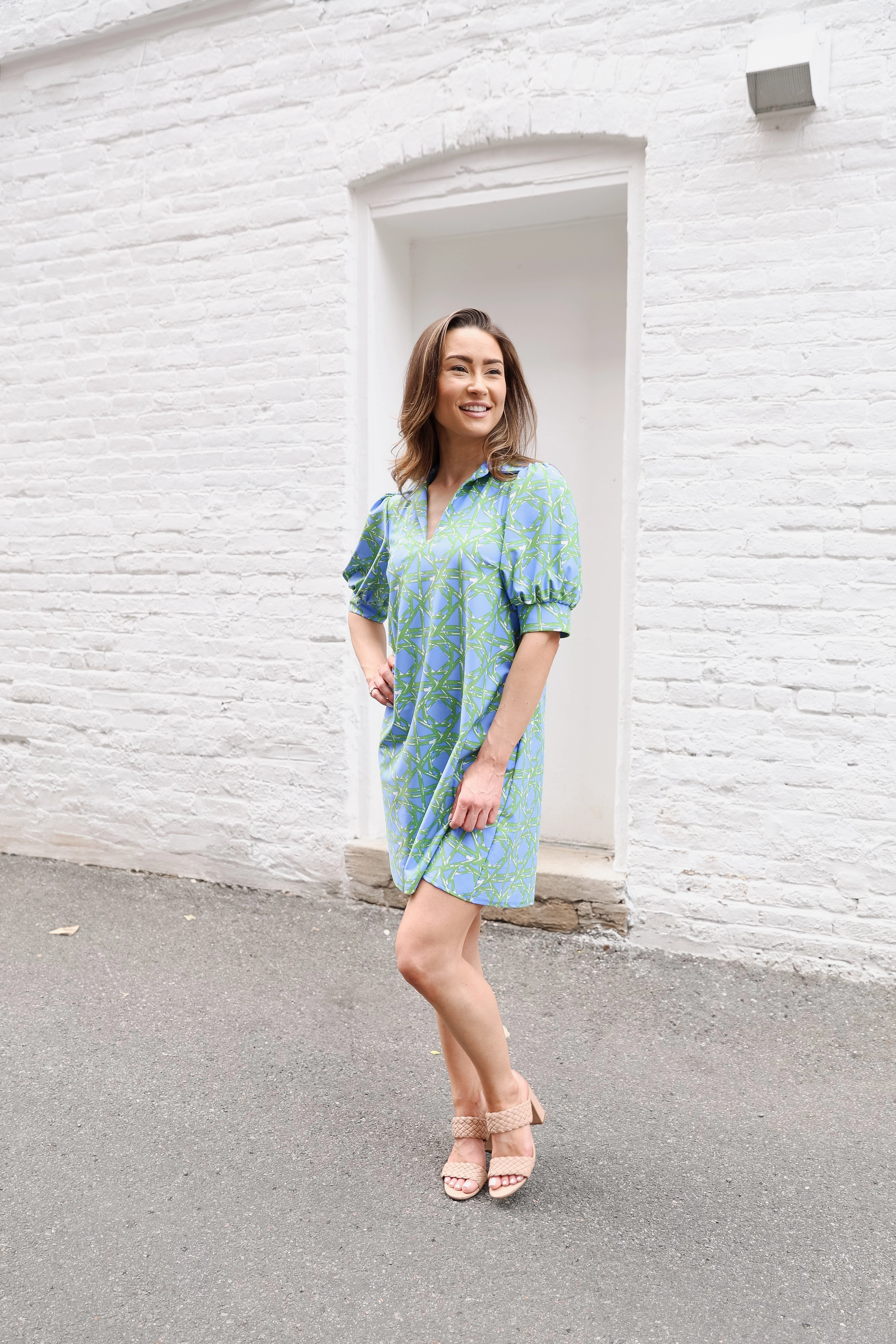 Jude Connally Emerson Dress - Bamboo Rattan Cornflower