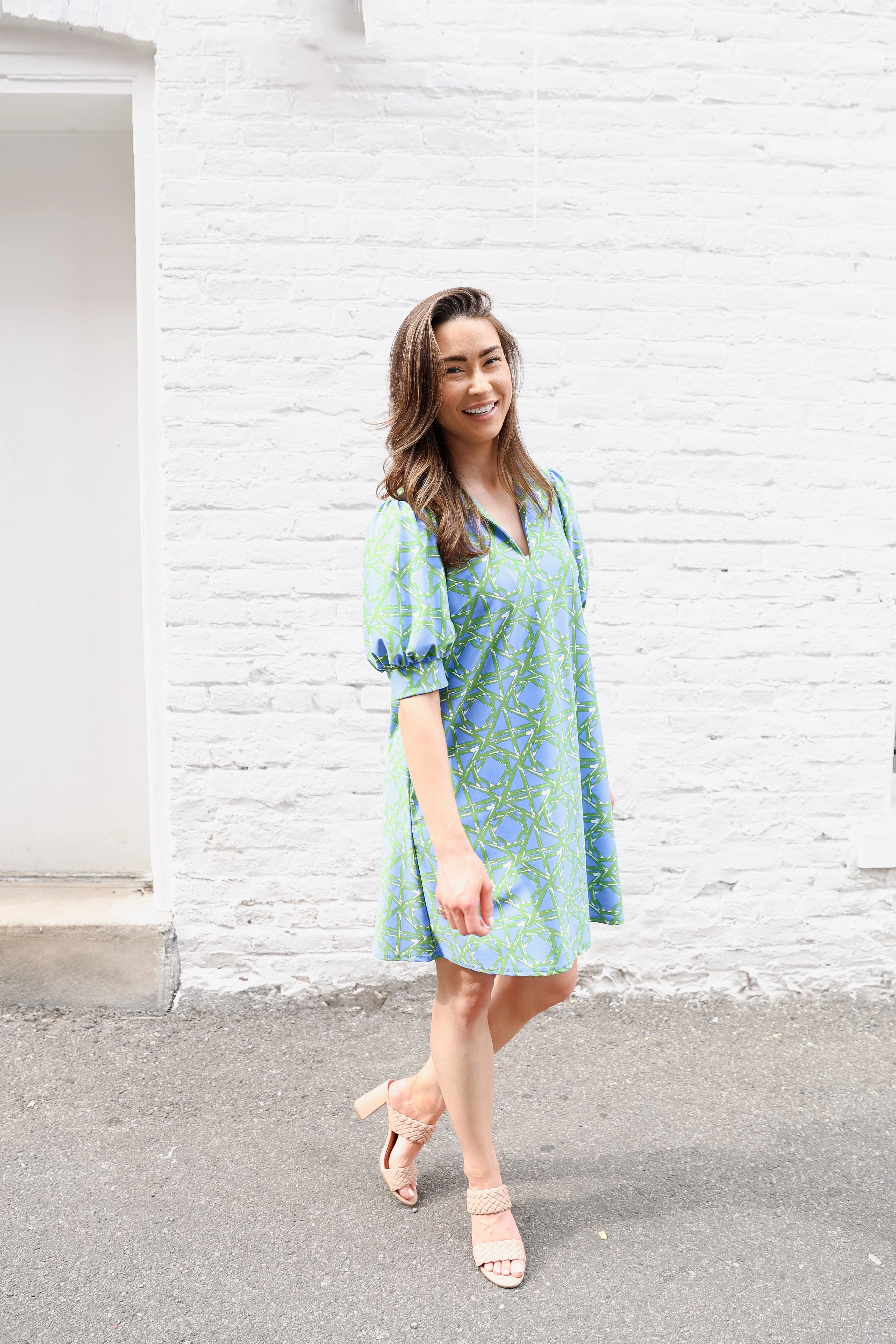 Jude Connally Emerson Dress - Bamboo Rattan Cornflower