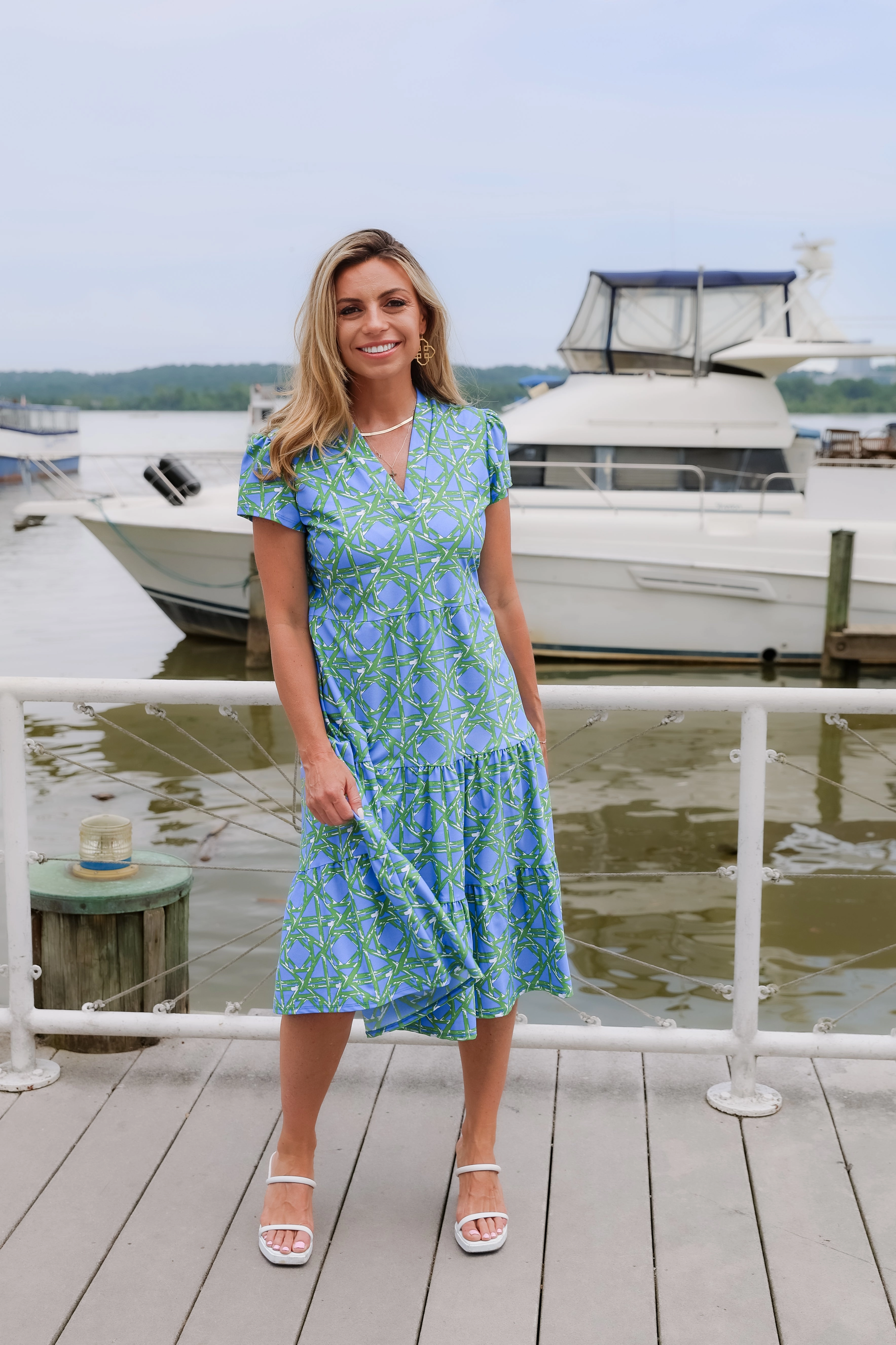 Jude Connally Libby Dress - Bamboo Rattan Cornflower