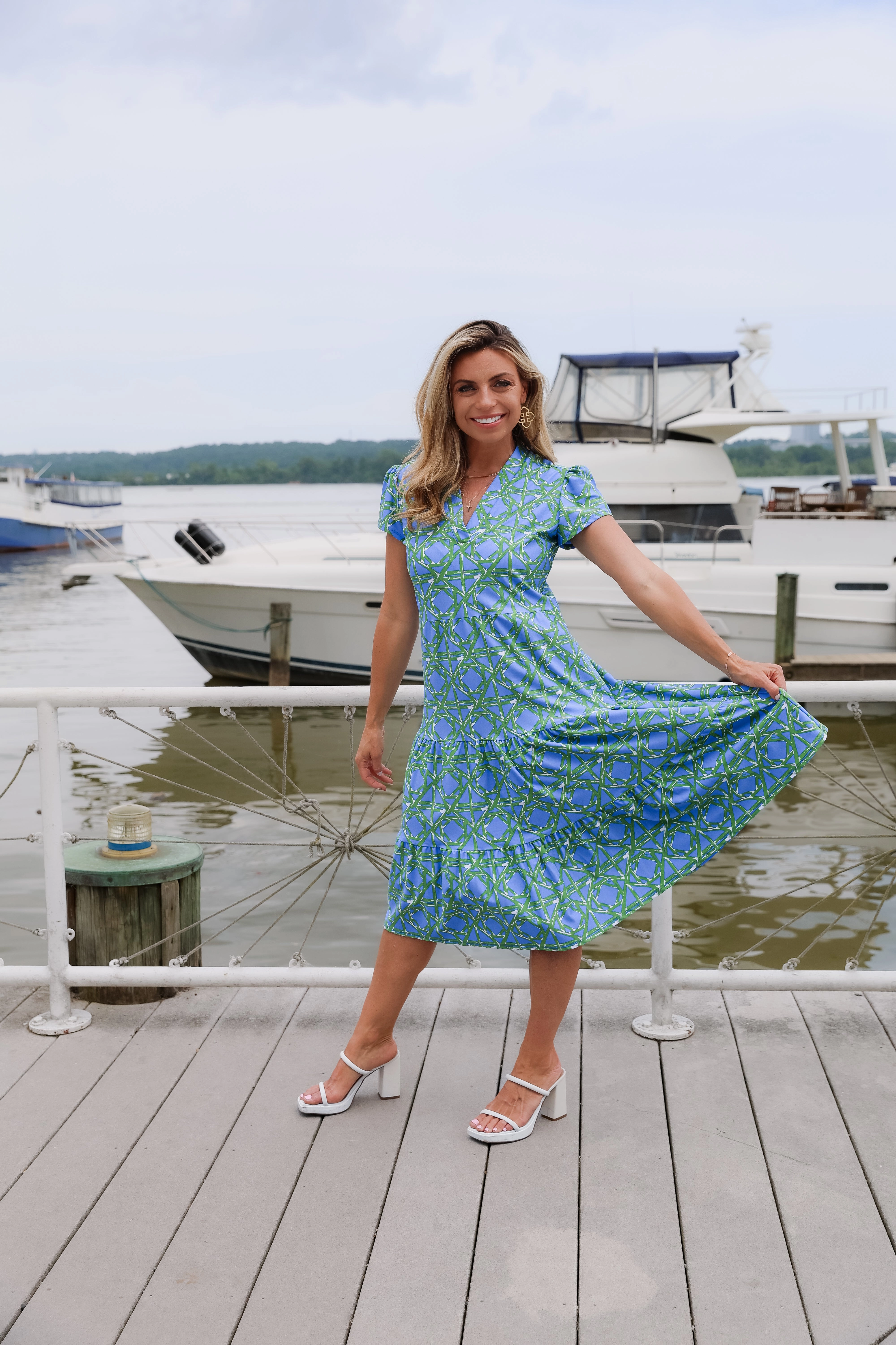 Jude Connally Libby Dress - Bamboo Rattan Cornflower