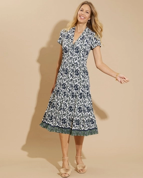 Jude Connally Libby Dress - Floral Border Cream Navy womens gowns outlet
