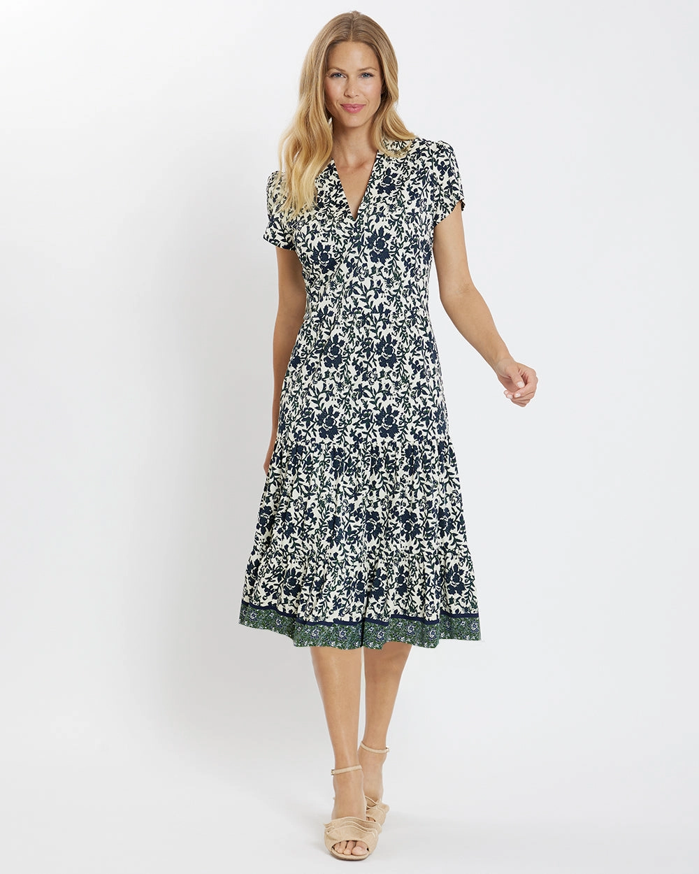 Jude Connally Libby Dress - Floral Border Cream Navy
