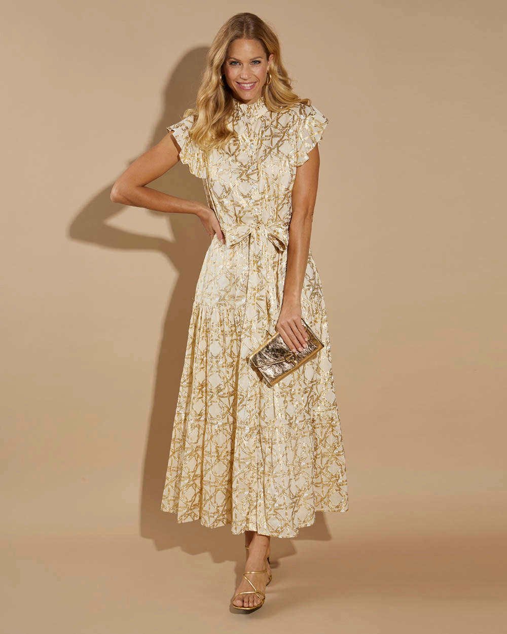 Jude Connally Mirabella Dress - Bamboo Rattan Sand Gold