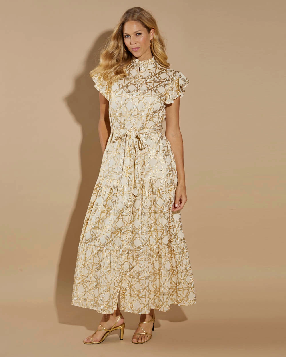 Jude Connally Mirabella Dress - Bamboo Rattan Sand Gold