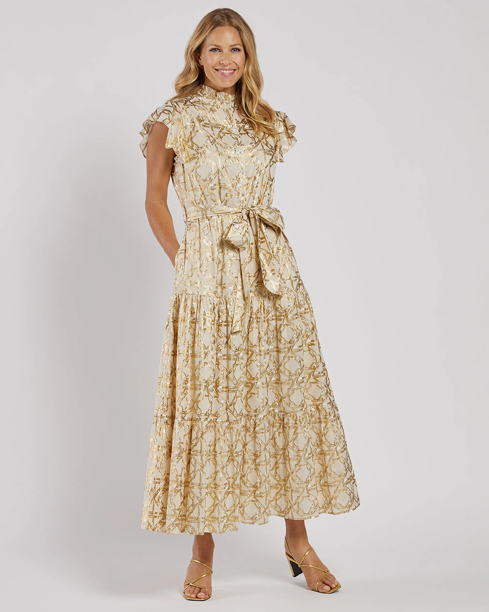 Jude Connally Mirabella Dress - Bamboo Rattan Sand Gold