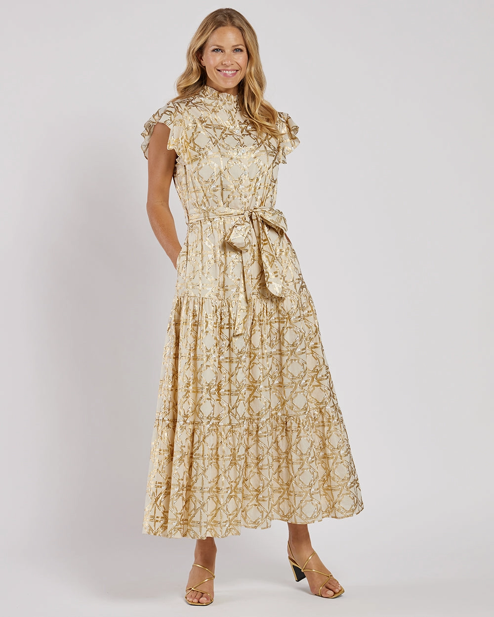 Jude Connally Mirabella Dress - Bamboo Rattan Sand Gold