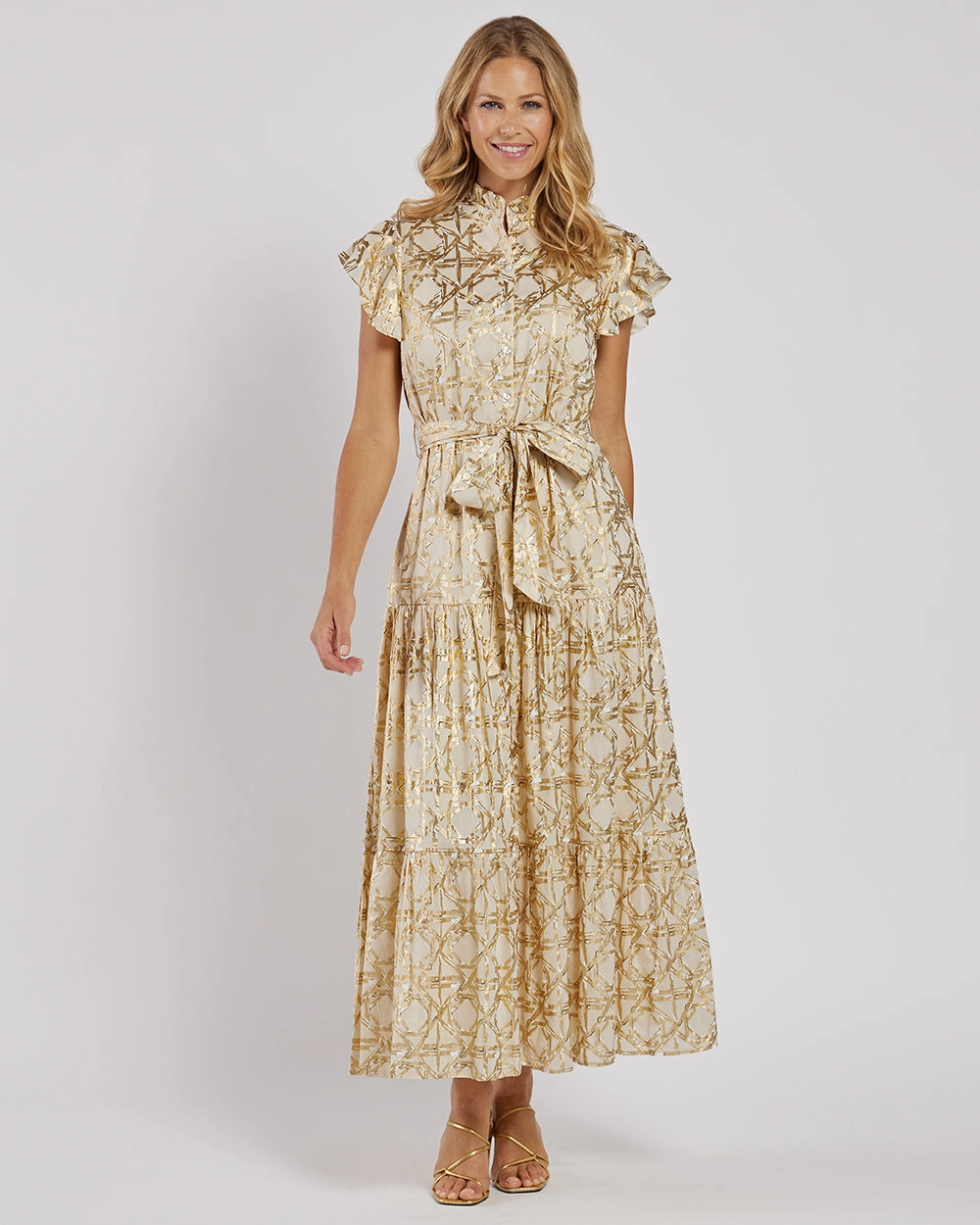 Jude Connally Mirabella Dress - Bamboo Rattan Sand Gold