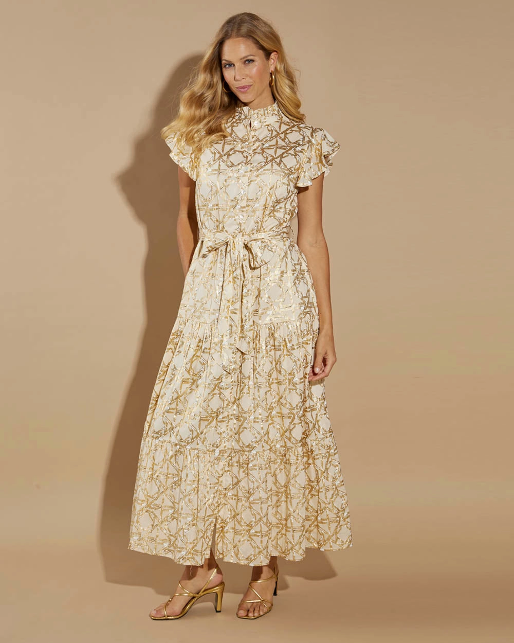 Jude Connally Mirabella Dress - Bamboo Rattan Sand Gold