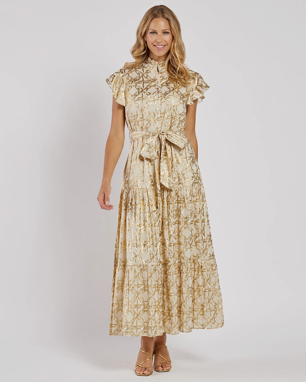 Jude Connally Mirabella Dress - Bamboo Rattan Sand Gold