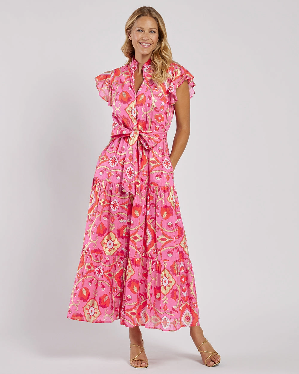 Jude Connally Mirabella Dress - Gilded Garden Peony Pink Gold