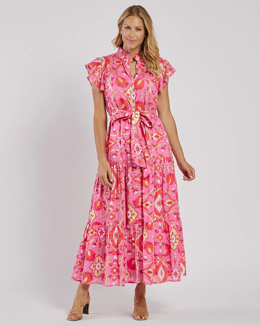 Jude Connally Mirabella Dress - Gilded Garden Peony Pink Gold