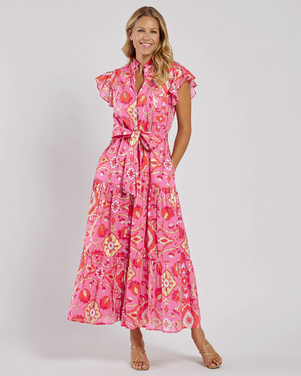 Jude Connally Mirabella Dress - Gilded Garden Peony Pink Gold