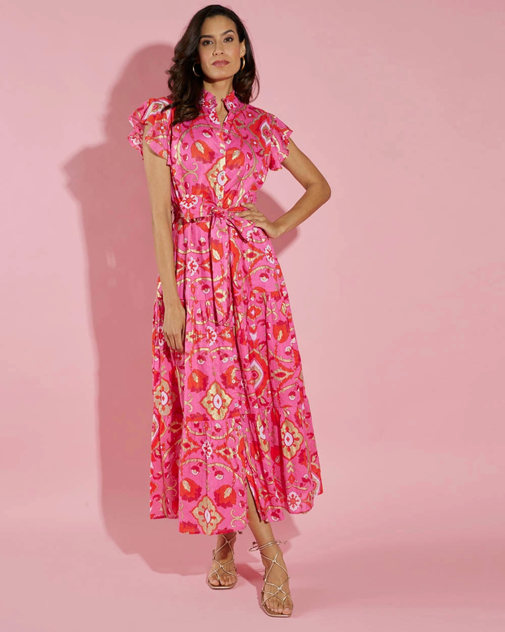 Jude Connally Mirabella Dress - Gilded Garden Peony Pink Gold