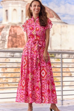 Jude Connally Mirabella Dress - Gilded Garden Peony Pink Gold cheap womens dresses