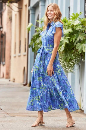 Jude Connally Mirabella Midi Dress - Painted Flower Field Iris maxi dresses clearance